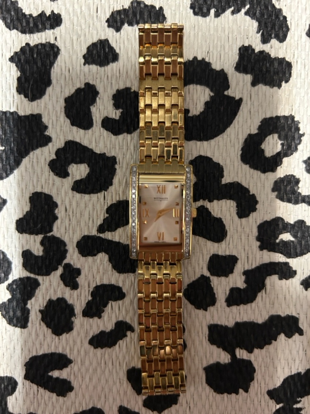 Wittnauer Gold Tone Rectangular Watch with Crystal Accents